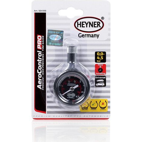 HEYNER® Reifendruckprüfer Luftdruckprüfer Manometer Kontrollsystem für Reifen bis 4,5 bar Druckprüfer für Auto Fahrrad und Motorrad (1/2)
