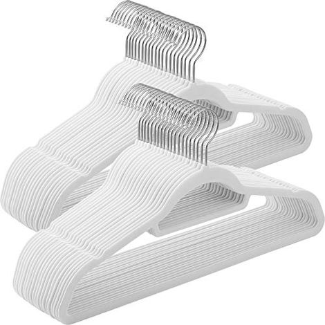 SONGMICS Grucce Vellutate, Set di 50 Grucce Antiscivolo, Spessore di 0,6 cm, Salvaspazio, con Gancio Girevole a 360°, 45 cm, per Cappotti, Giacche, Camicie, Gonne, e Pantaloni, Bianco (1/5)