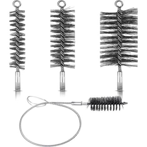 4 Pcs Set de Brosses de Ramonage de Cheminée 30/50/80/150MM Brosses de Tuyaux de Poêle Balais de Cheminée en Fil d'Acier avec Tige de Poussée Flexible (1/5)