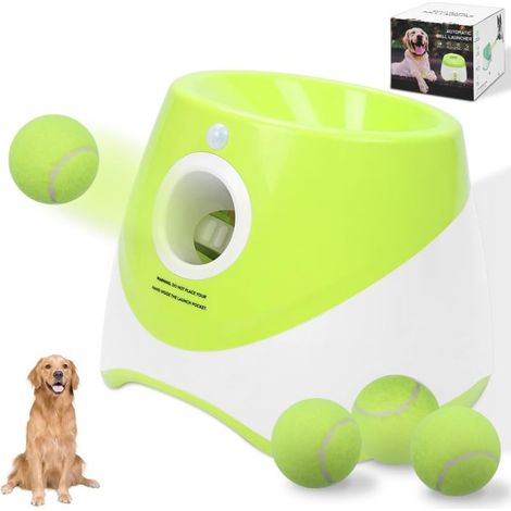Machine automatique de service pour chiens, lanceur de balles de tennis pour chiens d'intérieur et d'extérieur, vert clair, 3 balles