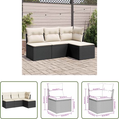vidaXL Rattanmöbel - 4-tlg. Garten-Sofagarnitur mit Kissen Schwarz Poly Rattan (1/5)
