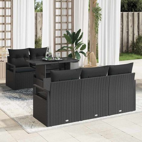 Conjunto de sofá de jardín con cojín 6 pcs Negro Poliratán vidaXL (1/5)