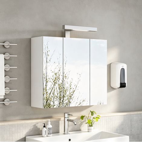 Armario espejo de baño mural 60x16x70 cm MDF vidrio blanco, 3 puertas - MEUBLIV (1/5)