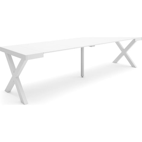 Skraut Home - Table console extensible, Console meuble, 300, Pour 14 personnes, Pieds bois massif, Style moderne, Blanc (1/5)