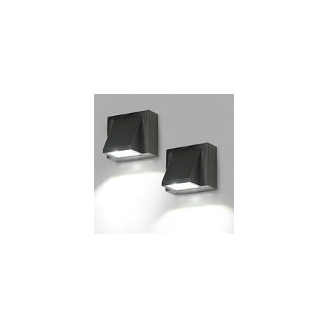 Applique Murale Exterieure 2 Pièces, Lampe Murale LED IP65 Etanche, 3W Lumière Blanche 6500K Carrée Aluminium Appliques Exterieur pour Jardin, Porche, Garage, Patio [Classe énergétique E]