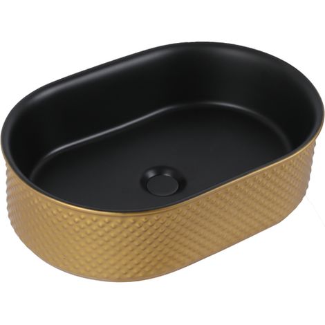 Vasque à poser ovale capsule -50 x 34 cm -Noir mat doré piqué -GOLDI (1/5)