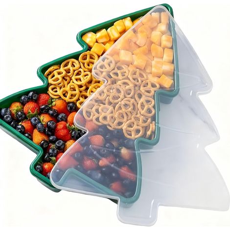 Plateau De Service De Noël - Boîte De Rangement Pour Biscuits Et Bonbons Avec Couvercle - Motif Flocon De Neige Et Arbre De Noël - 25 X 30 X 5 Cm - 1 Pièce (1/5)