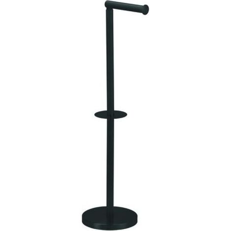 Porte-papier toilette sur pied acier noir mat MSV, système réserve tournant, 15x60cm, design moderne facile à entretenir (1/4)