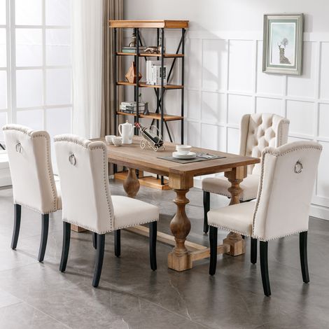 Sillas de comedor juego de 4 en terciopelo con patas de roble, beige HAVRYA (1/5)