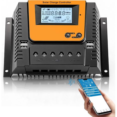 80A Contrôleur de Charge Solaire Avec Bluetooth, PWM 80A 12V 24V 36V 48V Régulateur Charge Solaire avec Capteur Température, Rétroéclairé LCD Écran, 4 ports USB, pour LI SLD FLD GEL AGM Batteri (1/5)
