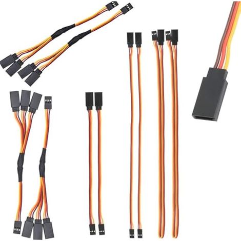 Lot de 10 câbles d'extension de servo RC JR, câble servomoteur, câble 3 broches, rallonge JR, 5 tailles (10 cm, 15 cm, 30 cm, câble 1 à 2 Y et 1 à 3 Y câble 15 cm) (1/4)