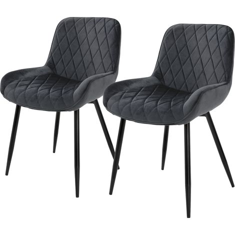 ML-Design Set 2x Sillas de Comedor Antracita Estilo Retro Asiento Tapizado Aspecto de Terciopelo Patas de Metal Negras con Respaldo y Apoyabrazos Sillón Moderno para Salón Oficina Dormitorio Cocina (1/5)