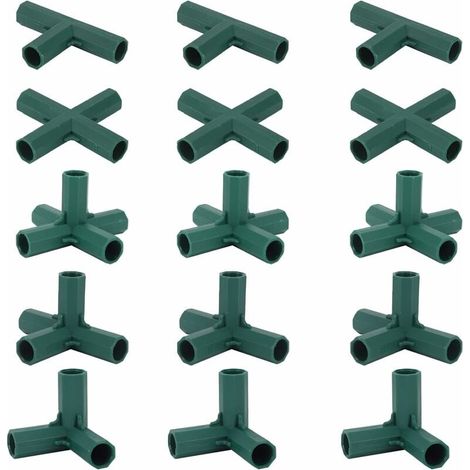 Juego de 15 conectores para marcos de invernadero, conectores de esquina para marcos de jardín, varilla helicoidal de 16 mm, 4 tipos de soporte estable y robusto para invernaderos. (1/4)