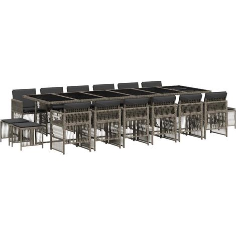 Maison Exclusive - 17-tlg. Garten-Essgruppe mit Kissen Grau Poly