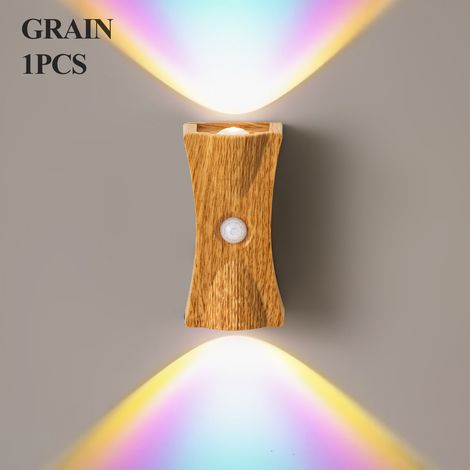 Wiederaufladbares magnetisches LED-Nachtlicht mit Bewegungssensor, Stimmungslicht für Schlafzimmer, Treppenhaus, Terrasse und Garten, Holzoptik – Stil 2