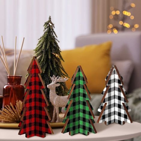 Arbre De Noël En Bois - Set De 3 Arbres Tableaux 3D Avec Design Pin - Décoration De Table Pour Fêtes D'hiver - 3 Pièces (1/3)