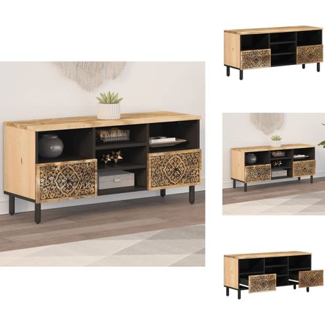 Meuble TV 100x33x46 cm bois massif de manguier - Meuble Tv - Meuble Audiovisuel - Support Tv - Unité Tv - Mobilier Retro (1/5)