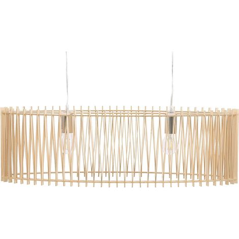 Beliani – Lampe suspension ovale effet bois clair – Abat-jour ajouré en MDF – 2 ampoules E27 max. 40W – Luminaire pour salon et cuisine industrielle