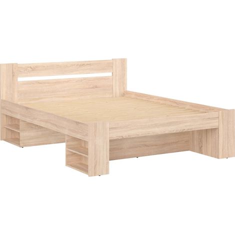 Lit adulte 2 places 160 x 200 cm avec des étagères de rangement coloris Chêne sonoma - Longueur 204,5 x Largeur 165 x Hauteur 47,5-85,5 cm (1/5)