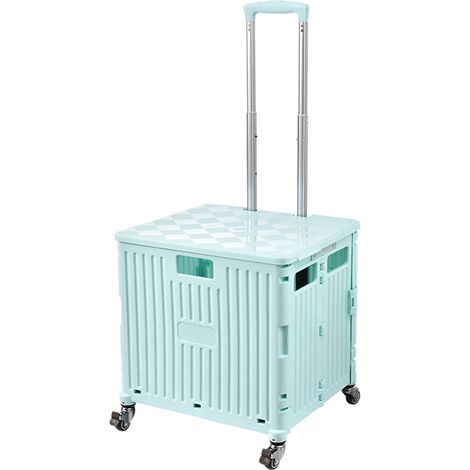 Chariot de courses pliable et réglable avec roues, bleu, boîte de rangement portable (1/2)
