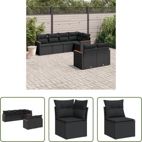 vidaXL Canapé en résine - Salon de jardin 7 pcs avec coussins noir résine tressée (1/5)