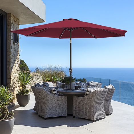 2.7M Garden Parasol Sun Shade Outdoor Patio Umbrella W/ Crank Tilt Wine Red (1/5)
