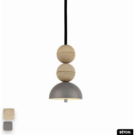 Lampe de suspension en béton - BOSFOR CONCRETE SABLE - GRIS 2 BALLES LED 14W (1/3)