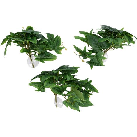 Plantes artificielles pour reptile en plastique 3 pièces décoration de terrarium accessoires d'aquarium lianes feuilles avec ventouse patate douce (1/5)