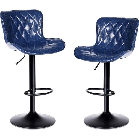 Barhocker 2er Set, höhenverstellbar, mit Lehne und Fußstütze, blau (1/5)