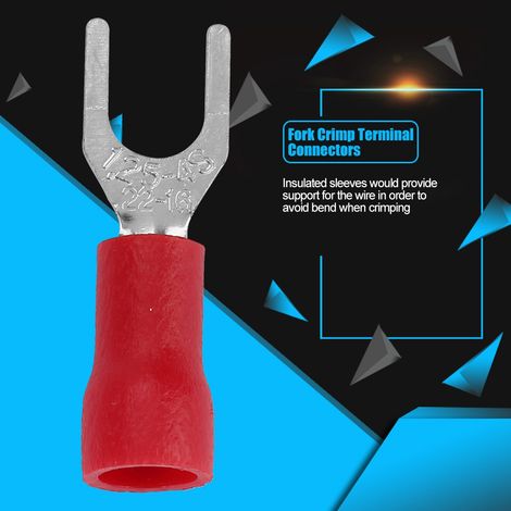 Kit de 250 cosses électriques isolées à sertir, embouts en fourche, rouge, pour câblage et connexions électriques (1/5)