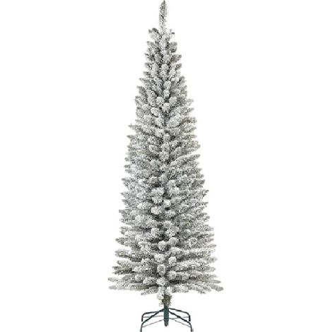 Albero di Natale slim Bianco Innevato piccolo alto cm 210 Salvaspazio 445 cime  Apertura ad Ombrello piede in metallo folto  stretto