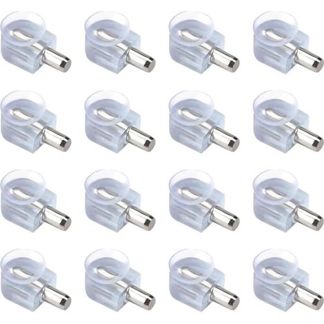 16 Pièces Chevilles De Support D'Étagère, Support de plan en cristal avec ventouse pour vitres, De L en Bois Et Verre De Armoire Rangement Meuble Placard Bibliothèque, tige 5 mm (transparent) (1/5)