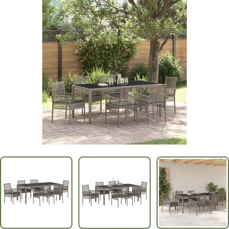 Garten Tisch - Garten Essgruppe 7 pcs Grau Poly-Rattan (1/5)