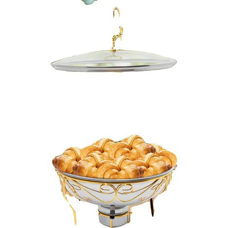 Plat de service, capacité de 6 litres, matériau en acier inoxydable, forme ronde, type de chauffage double, nombre de plateaux : 2 (1/5)