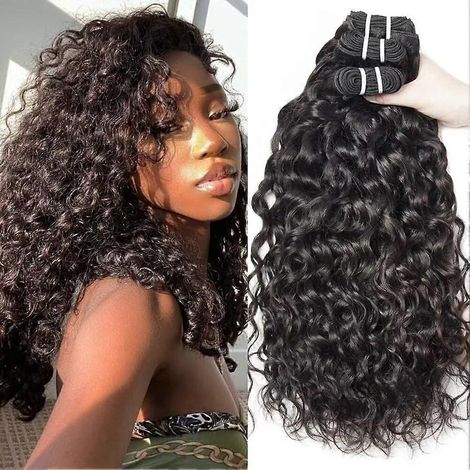 Extensions de cheveux humains ondulés, effet mouillé, cheveux brésiliens Remy non traités, tissage effet mouillé, 10, 12 et 14 pouces, noir naturel