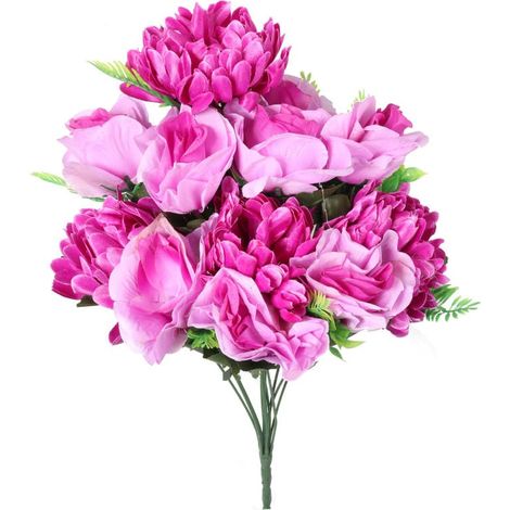 Bouquet di fiori artificiali, mix di rose e crisantemi, rosa, 50 cm (1/3)