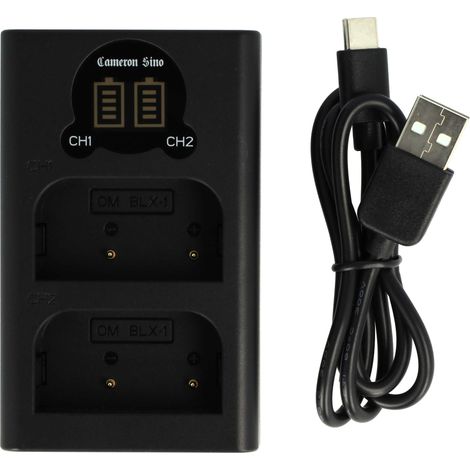 vhbw Dual Micro-USB + USB-C Ladegerät kompatibel mit Olympus OM-1 Mirrorless Kamera - Ladeschale Ladeanzeige (1/5)