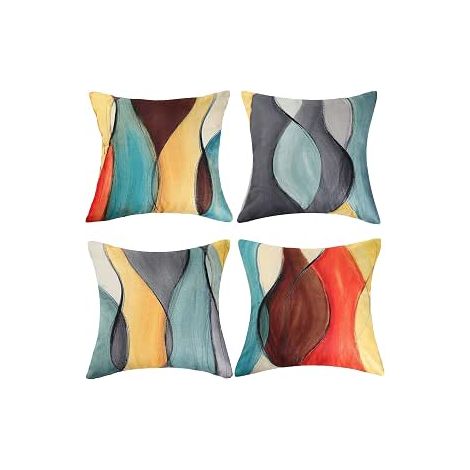 Lot de 4 Housses de Coussin Coloré, 45x45 cm, Art Abstrait en Coton & Lin, Décoration Canapé, Salon, Chambre (1/4)