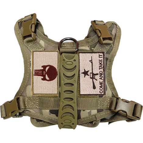 Beyamis Harnais tactique pour chat de style militaire, gilet ajustable conçu pour les promenades avec les chats, kaki (1/5)