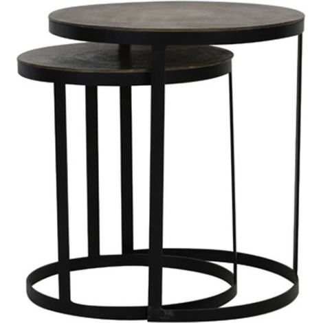 Ensemble 2 tables basses gigognes bronze et métal Noir 52x49x49cm (1/4)