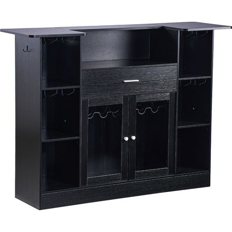 Mophorn Meuble bar à 4 niveaux en bois et métal, conçu pour la cuisine, le salon, la maison ou le bistro. Équipé d'un tiroir de rangement, porte-verres, porte-bouteilles et éclairage LED (1/5)
