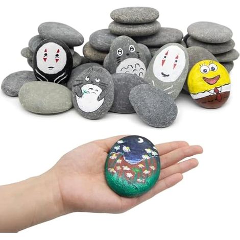 20 Pierres à peindre, 1,9 kg 5-8 cm Galets plats naturels lisses, Gros cailloux de rivière pour projets DIY, peinture scolaire, décoration