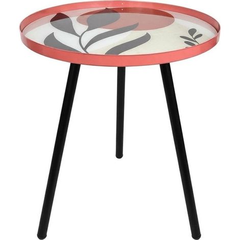 Tavolino Tondo Metallo Rosa e Nero Salotto Moderno Design Mira D35 H40 (1/5)