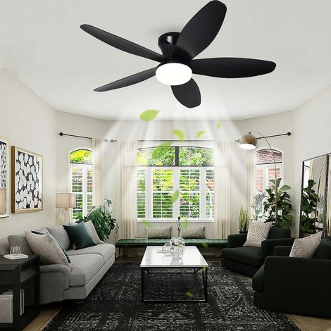 Ventilateur de plafond avec lumière et télécommande, ventilateur de salon à 5 lames à intensité variable, plafonnier pour chambre,plafond,Noir,100cm