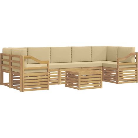 Conjunto de sofás de exterior 8 uds. 7 plaza y Beige Poliéster vidaXL (1/5)