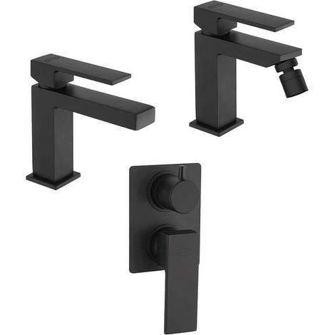 Set miscelatori Jacuzzi Rubinetteria nero opaco lavabo bidet e doccia incasso con deviatore serie Twinkle (1/5)