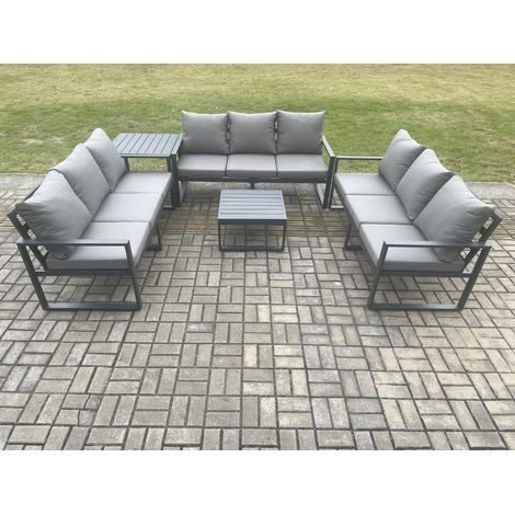 Fimous Aluminium 9 Seater Outdoor Garden Furniture Set Patio Lounge Sofa with Square Coffee Table Side Table Conservatory Set Dark Grey (1/5)