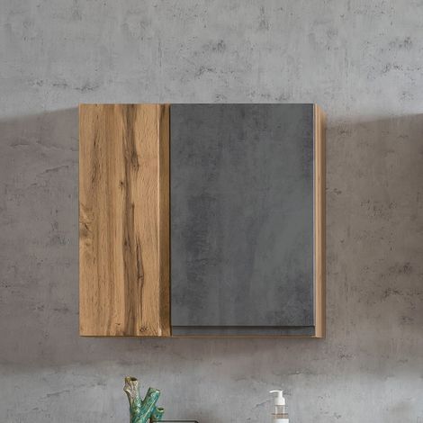 Bad Hängeschrank 2-türig in Wotan Eiche Nb. mit Beton Optik VASTO-03-CONCRETE, B/H/T ca. 65/64/20 cm (1/5)