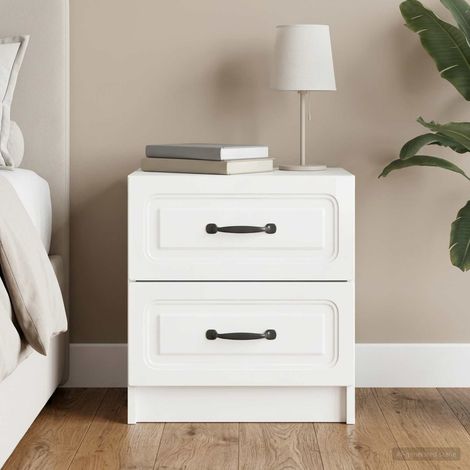 Table de chevet 2 tiroirs blanc brillant en bois d’ingénierie 43 x 34,5 x 44,5 cm - PANGIVO (1/5)