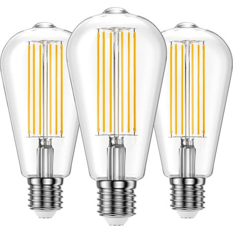 Lampadina LED Edison vintage, attacco E27 10W ST64, luce bianca calda 2700K, lampada decorativa in vetro trasparente 1000 lm, non dimmerabile, ideale per casa, bar, caffè, ristoranti, confezione da 3 (1/5)